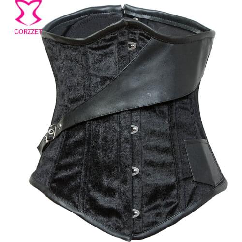Black Flannel Punk Rave Steel Boned Waist Trainer Underbust Corset Gothic Clothing Espartilhos E Corpetes Women Sexy Corsets