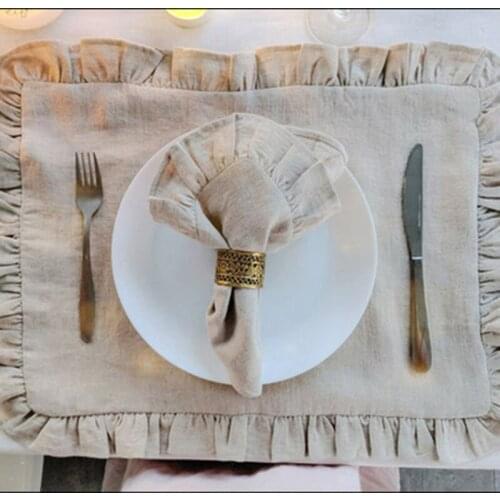 Ruffled Edge Linen Napkins Rustic Style Primary Color Lotus Edge Table Napkin Wedding Napkin serviette de table mariage