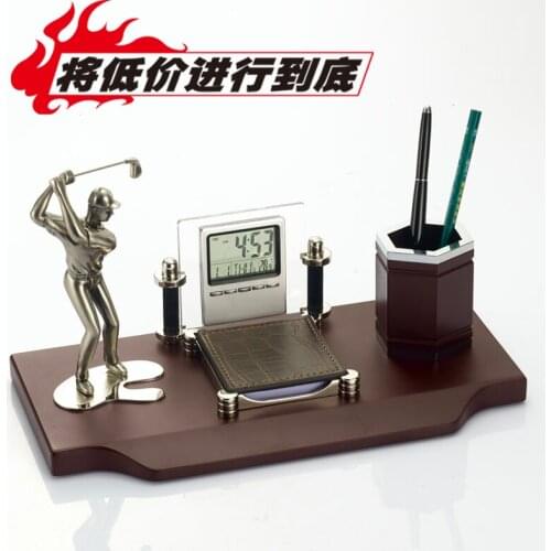 Golfer statue Metal and clock pen holder desktop gift decoration