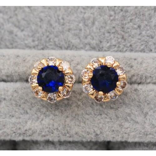 Trendy Round Gold Plated Copper Stud Earrings White Red Zirconia For Women Fashion Jewelry Accessories Wedding Anniversary Gifti