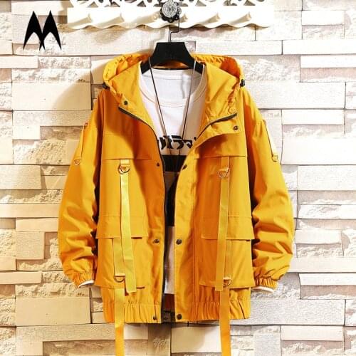 Fashion Harajuku Jackets Men Trend Korean Cargo Coat Japanese Street Hip Hop Jacket Mens Autumn Casual Loose Hooded Outwear