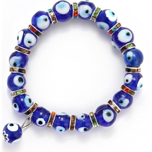 Evil Eye Trendy Glass Dark Blue Evil Eye Beaded Bracelet Handmade Turkish Jewelry For Women EY6082