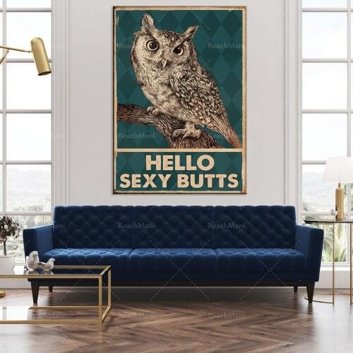 Owl hello poster wall art printing home living room bathroom toilet decoration poster