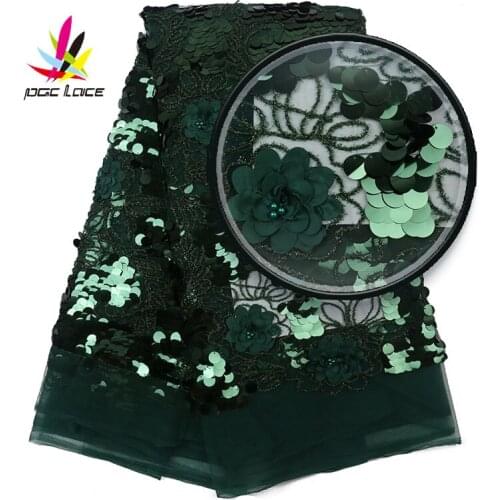 Nigerian Lace Fabrics 2019 Hot Sale Laser Cut Lace Fabric Green Color Sequins Lace Fabric For Women XZ2678B-1