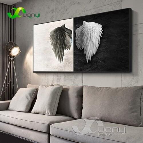 Nordic Black White Angel Wings Canvas Art Posters And Prints Abstract Canvas Paintings On The Wall Art Pictures For Living Room
