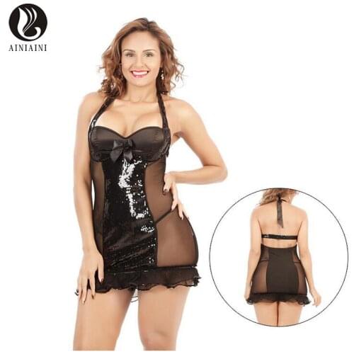Pornografi Pyjamas Sexy Lingerie Sequined Nightclub Costumes Lotus Leaves For Female Halterneck Backless Allure T-String T1053