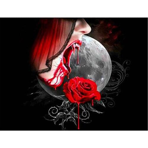 Full Square Round Diamond Embroidery Vampire Woman Rose Diy 5D Diamond Painting Cross Stitch Kits Arts And Crafts hobby
