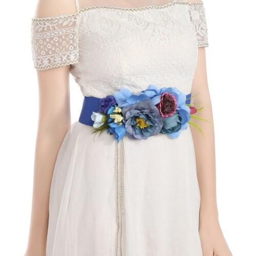 Simulated Flower Belt Bride Dress Loose Elastic Wide Woven Belts for Women Seaside Beach Travel Decorative Adult Lady Girls Belt