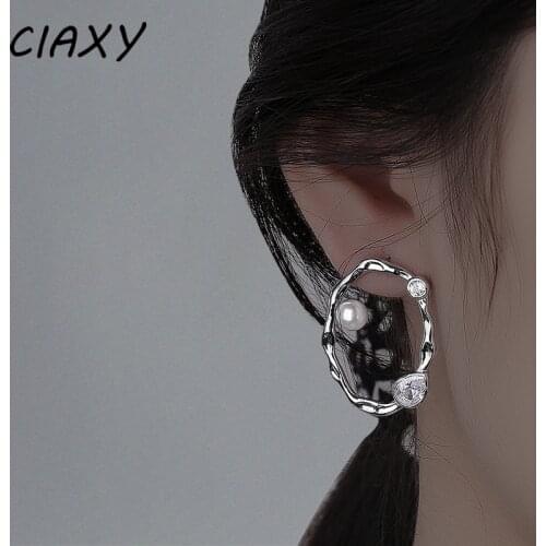 CIAXY 925 Sterling Silver Irregular Exaggeration Large Hoops Earrings for Women Pearl Zircon Water Drop Earring Stud Jewelry