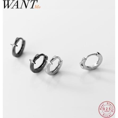 WANTME 925 Sterling Silver Simple Punk Gothic Black Star Ear Buckle for Women Men Classic Party Body Piercing Earrings Jewelry