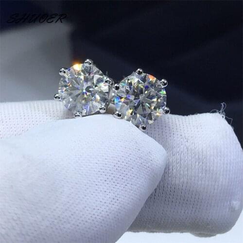 Classic 925 Sterling Silver 1 Carat Brilliant Cut Pass Diamond Tester D Color Round Moissanite Stud Earrings Women Jewelry Gift