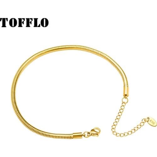 TOFFLO Stainless Steel Jewelry Round Snake Texture Plated Chain Simple Fashion Chain For Female BSS089