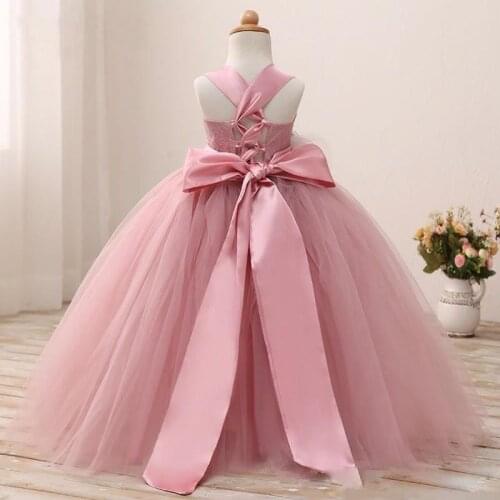Formal Flower Girls' Dresses For Wedding Lace Tulle Kids Formal Wear Sleeveless Floor Leng Beach Girls Pageant Gowns