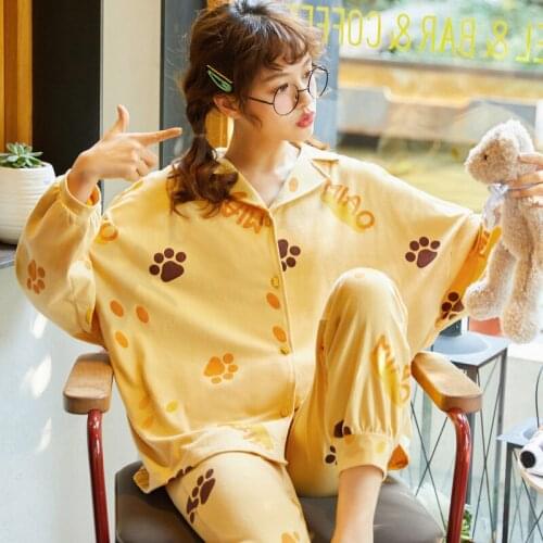 WomenSleepwear Col Claudi Princess Style Pajama Set Lapel Loose Version Pyjamas Cartoon Spring Nightgown Plus Size Cotton Nighty