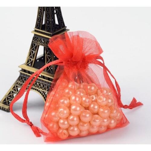 Organza Bags Drawstring Pouches Wedding Favour Bags Party Christmas Gift Candy packaging Bags with Ribbons Red 9x7cm