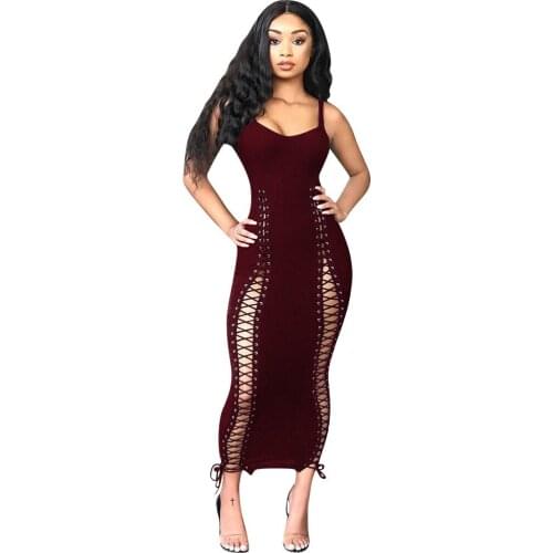 S-XL Womens Sexy Sleeveless Bandage Lace Up Bodycon Mini Club Dress