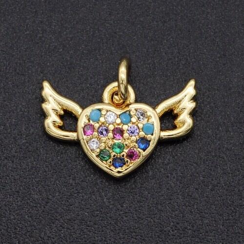 13x7mm 100% CZ Zircon DIY Jewelry Heart Wing Charm Pendant Wholesale Fashion Jewellery Pendants Jewellwery Finding Supplies