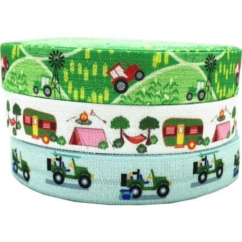 5/8" 16mm Camper Cars Printed Fold Over Elastic Ribbon DIY Hair Ties Band Clothing Strap Accessories Headwear