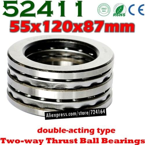 55x120x87 mm Two-way Thrust Ball Bearings 52411 Axial 52411M 38411 Plane 55*120*87 High quality Steel or brass cage Wholesale