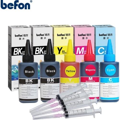 Befon 5PCS/SET CMYK 100ml Universal Refill Dye Ink Compatible For HP for Canon for Brother for Epson for Lexmark for DELL Series