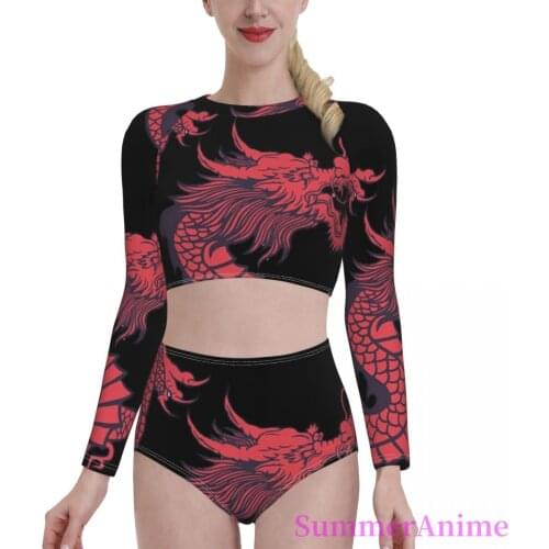 Bikinis Dragon Tattoo Exotic 2021 Women Long Sleeve Swimsuit high Waist dress sets Chinese Dragon bathing suit SwimSuit