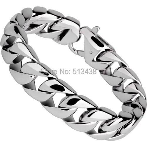 85g Stainless Steel Solid Link Chain Bracelet Mens High Quality Bracelet 15mm 8.66'' Good Gifts