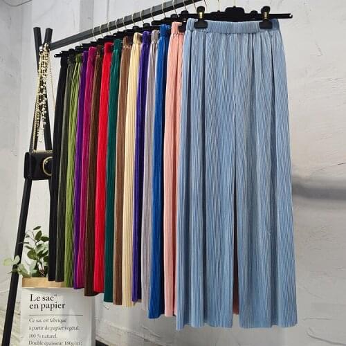 Pleated Straight Pants Women Fashion Elastic Waist Casual Pants plus size Streetwear Loose Japanese Ice Silk Trousers 5XL 6XL