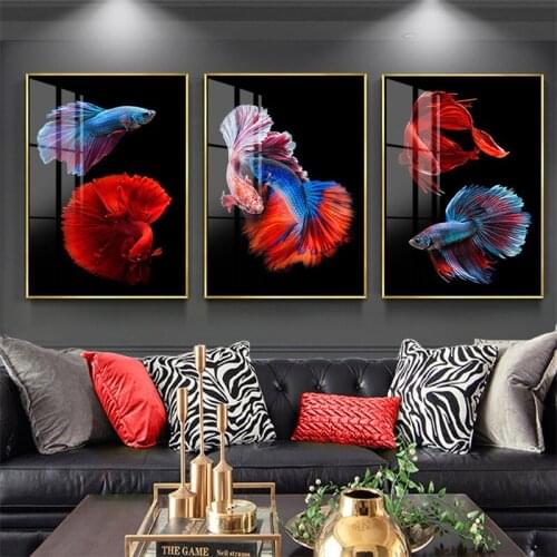 Color Black Background Animal Red Orange Fish Canvas Chinese Style Painting Wall Picture Print Poster Living Room Home Decoratio