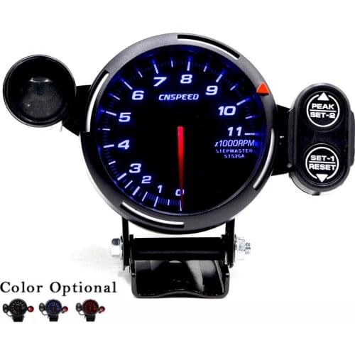 DC 12V Tachometer Gauge 3.5" Blue LED Auto Meter with Adjustable Shift Light+Stepping Motor RPM Kit