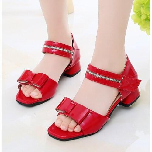 Girls Bow Princess shoes for Wedding And Party Dance Summer Big girls sandals Kids sandal chaussure fille pink Red black