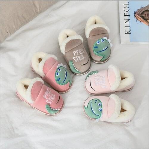 Childrens slippers autumn winter 2020 new style bag heel anti slip cartoon cute dinosaur childrens home warm
