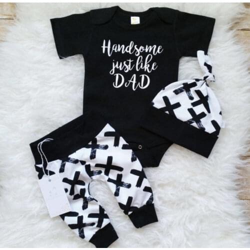 Toddler Kids Baby Boy 3Pcs Clothes Set LIKE DAD Letter Newborn Infant Boys Cotton Tops Romper Pants Outfits Clothing