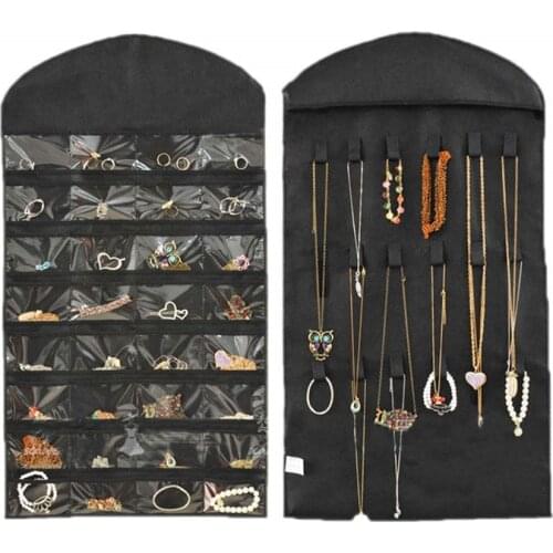 Double Sided Hanging Jewelry Organizer Holder 32 Pockets 18 Loops for Bracelet Earring Ring Necklace Accessories Storage
