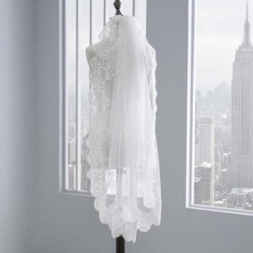 Sheer Thin Knee Wedding Veil, Knee Wedding Veil, Hem Lace, Flower Veil, Long Bridal Veil, Long Veil Hair Accessory