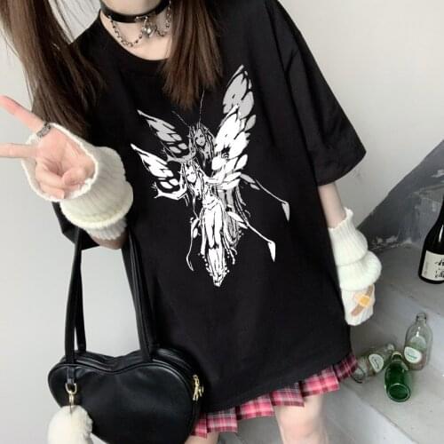 Kpop gothic angel print ins women tees hip hop Japanese casual y2k female t-shirt women shirt oversize Ulzzang american clothing