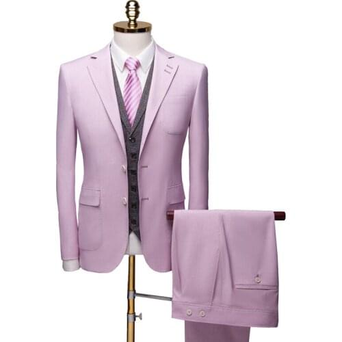 3PC Suit Men Brand New Slim Fit Business Formal Wear Tuxedo High Quality Wedding Dress Mens Suits Casual Costume Homme Pink