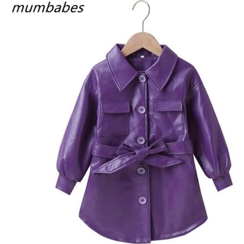 Pu Leather Jacket for Girls Purple Black Color Newborn Baby Girl Clothes Childrens Jacket Windbreaker for Girls Trench Coat