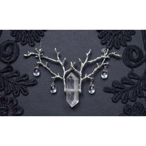 Quartz Raw Crystal and Branch Twig Antler Woodland Ethereal Natural Necklace Crystal Jewelry