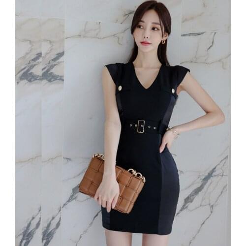Summer Dress Elegant Vintage Sleeveless Black Women Dresses Bodycon Bandage Club Mini Pencil Sundress Party Sexy Korean Clothes