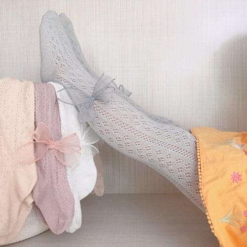Summer baby pantyhose hollow kids girls pantyhose thin cotton stretch cute bowknot casual breathable newborn toddler baby tights