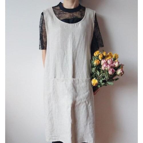 Linen One Piece Cross Back Apron Breathable Antifouling Work Wear Coffee Shops Kitchen Baking Extra Large Smock