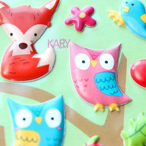 Cute Forest Wild Boar Animals Owl Birds Pine Cones Grove Woods Bubble Stickers Scrapbooking Gift Reward Kids Toys For Children