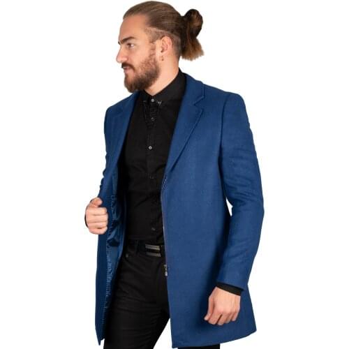 DeepSEA Indigo Blue Men 'S Sports Stamp Coat Front Zipper Overcoat Tight-Fitting Mould Hot Casual Autumn Winter Italian Style Long Coat 2002185
