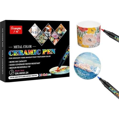 12/24 Colors High Temperature Oven Baked Ceramic Marker Pen Set Acrylic Paint Pens for Rock , Stone,Wood, Extra-fine Brush Tip
