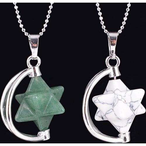 Natural Stone Merkabah Pendant Meditation Necklace Pink Crystal Lapis Lazuli Tiger Eye Drowsing Energy Wicca Jewelry D287A-D297A