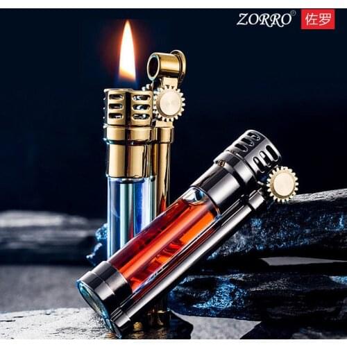 New Zorro Windproof Metal Kerosene Lighter Transparent Oil Tank Creative Retro Flint Petroleum Cigarette Lighters Gift for Men