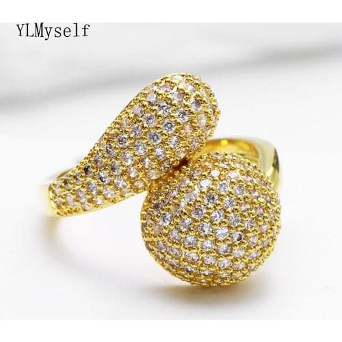 New Elegant Ring White/Gold-color Micro pave Cubic Zirconia Jewellery Latest Jewelry Brass rings for women