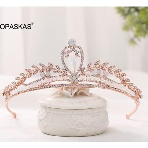 Charming Handmade Rhinestone Waterdrop Tiara for Prom Birthday Pageant Crown Rose Gold Wedding Dress Hair Jewelry PT