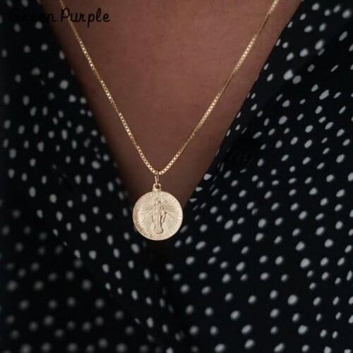 Coin Necklace Handmade Box Chain Pendants Gold Wrap Jewelry Collier Femme Boho Necklace for Women Chocker