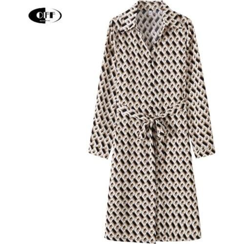 French Chic Vintage Chain Printing Midi Dresses Woman Traf Office Work OL Loose Casual Dress Women Clothing Lady Robe Vestidos Z